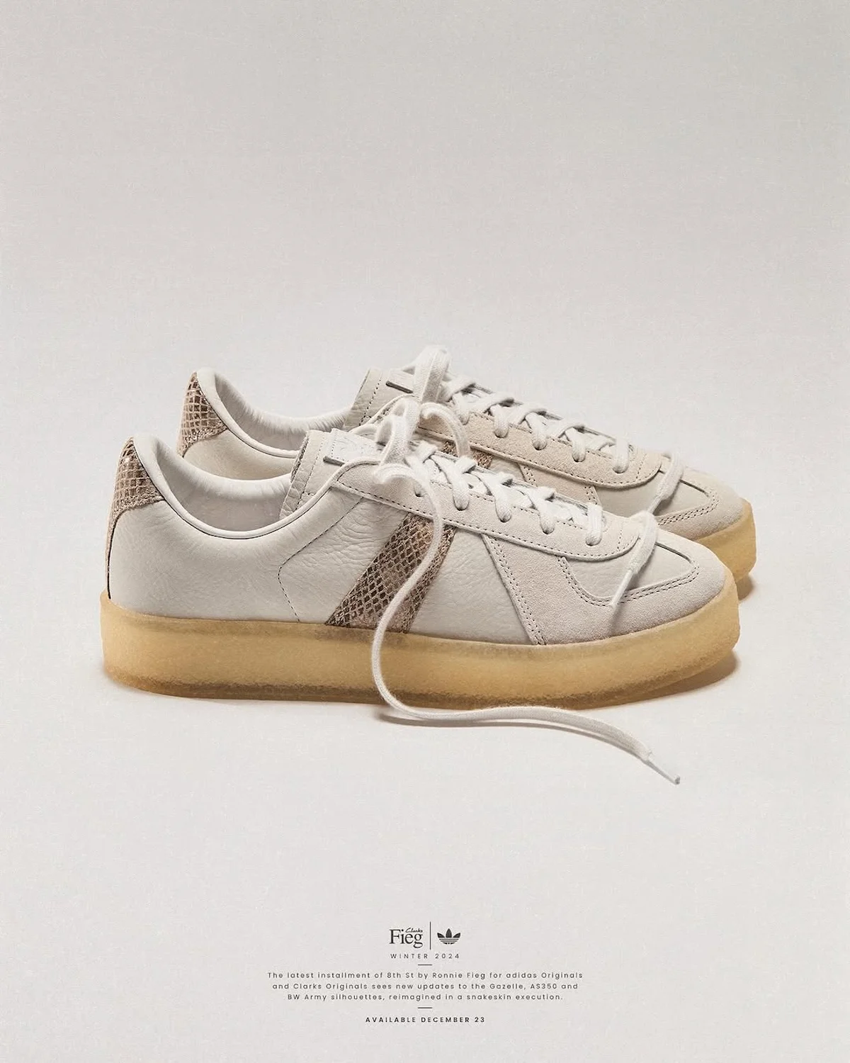 Ronnie Fieg s'associe à adidas Originals et Clarks Originals pour une collection de sneakers en peau de serpent