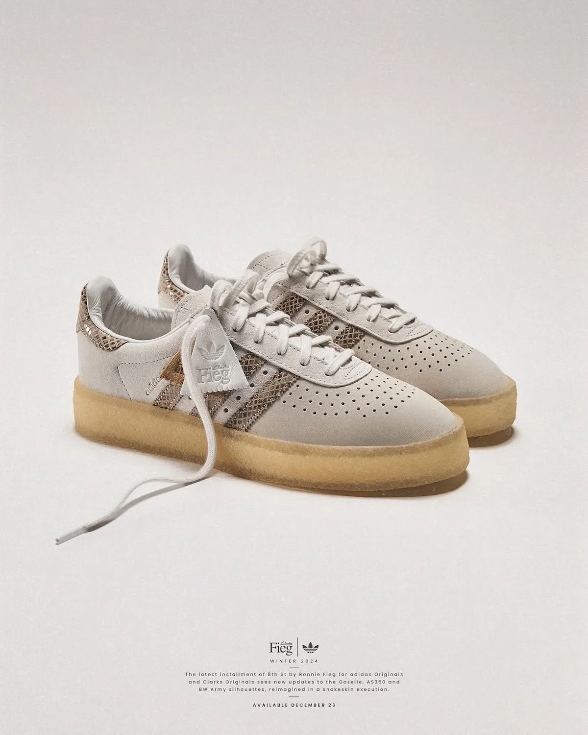 Ronnie Fieg s'associe à adidas Originals et Clarks Originals pour une collection de sneakers en peau de serpent