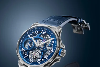 Placée sous le signe du bleu, l'Angelus Flying Tourbillon Titanium Blue fascine par son audace