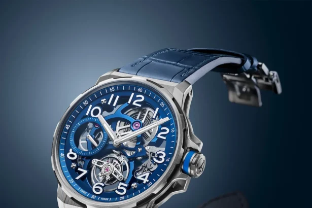 Placée sous le signe du bleu, l'Angelus Flying Tourbillon Titanium Blue fascine par son audace