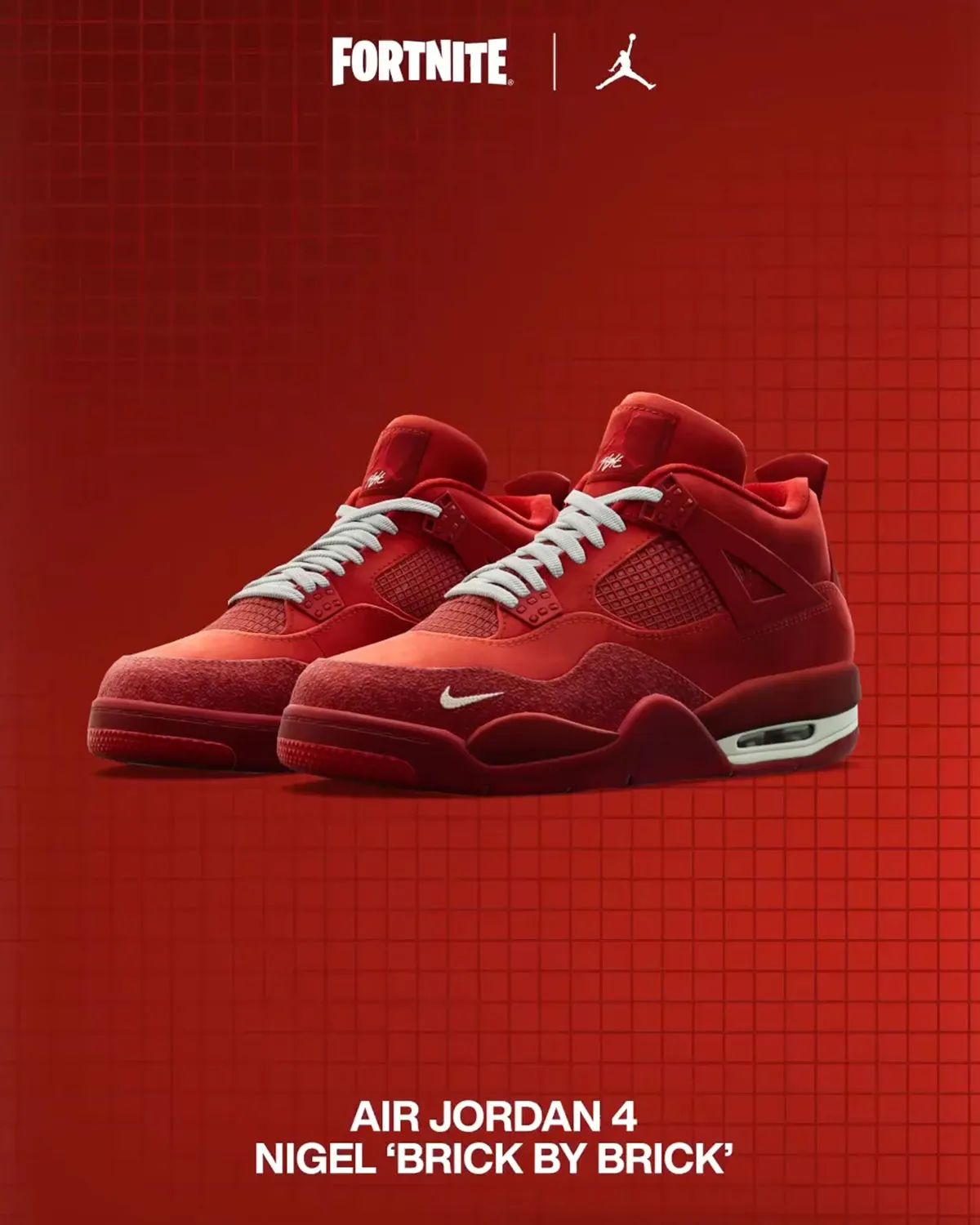 Air Jordan 4 Brick By Brick x Fortnite 1 La Air Jordan 4 « Brick by Brick » de Nigel Sylvester fera ses débuts numériques demain dans Fortnite