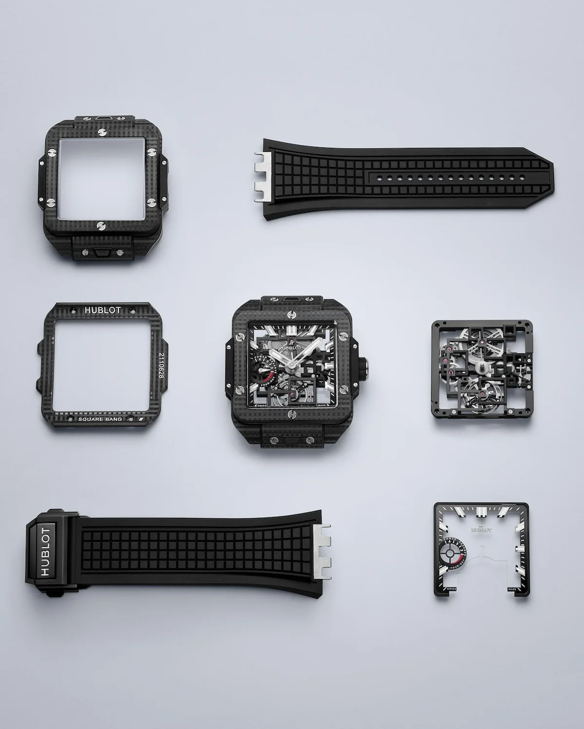 Hublot Square Bang Tourbillon 4 Day Power Reserve 5 Hublot dévoile la Square Bang Tourbillon 4-Day Power Reserve, avec un boîtier en carbone 3D