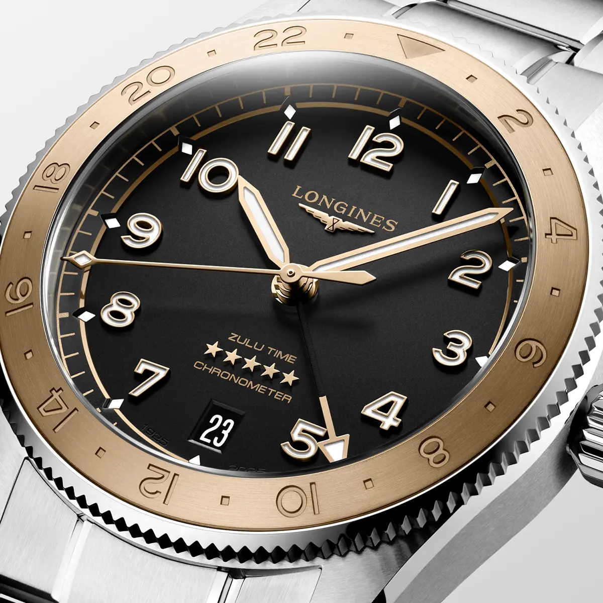 Longines Spirit Zulu Time 1925 4 Longines Spirit Zulu Time 1925 célèbre un siècle d'innovation horlogère avec un boîtier de 39 millimètres rehaussé d'or rose