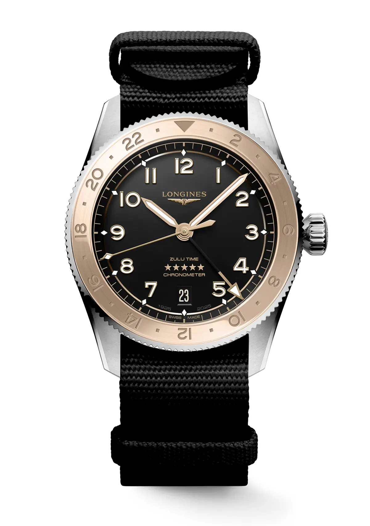 Longines Spirit Zulu Time 1925 6 Longines Spirit Zulu Time 1925 célèbre un siècle d'innovation horlogère avec un boîtier de 39 millimètres rehaussé d'or rose
