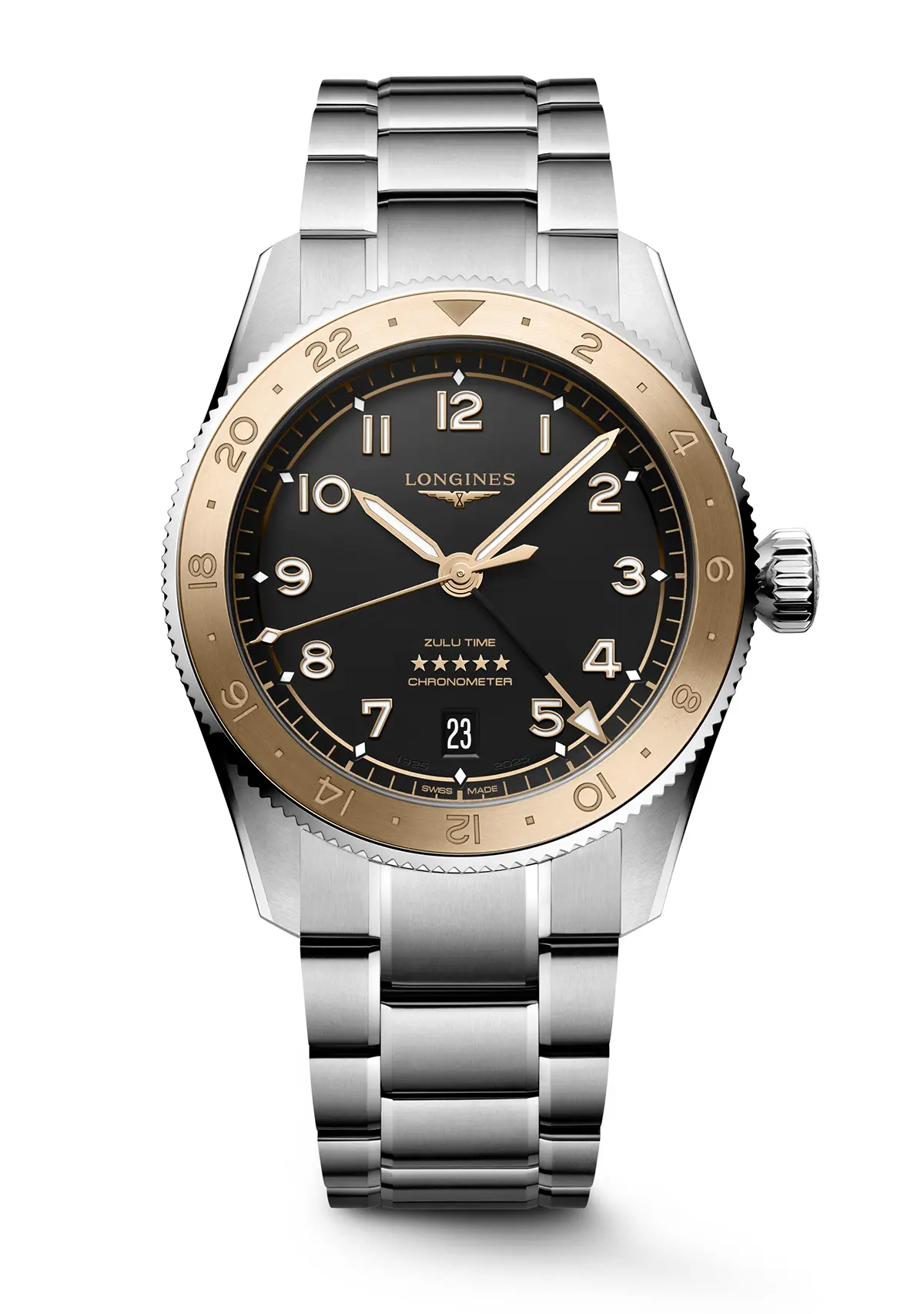 Longines Spirit Zulu Time 1925 7 Longines Spirit Zulu Time 1925 célèbre un siècle d'innovation horlogère avec un boîtier de 39 millimètres rehaussé d'or rose