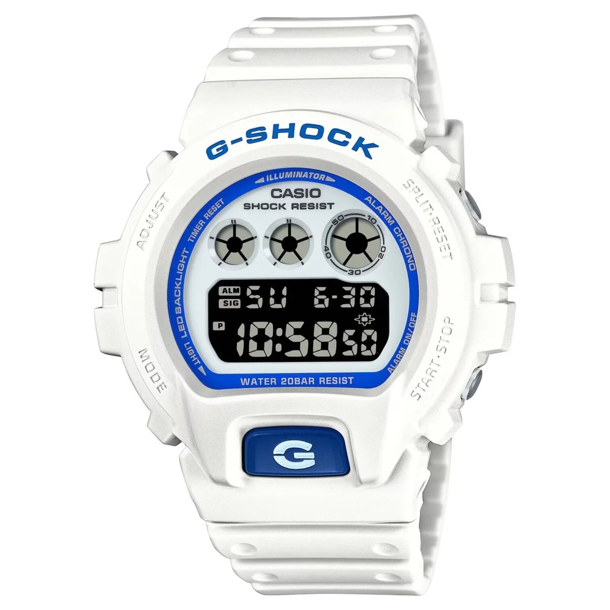 G SHOCK Serie HDS DW 6900HDS 7A1 La série G-SHOCK Hidden Glow de CASIO s'enrichit de six nouveaux modèles aux couleurs blanc et bleu phosphorescentes