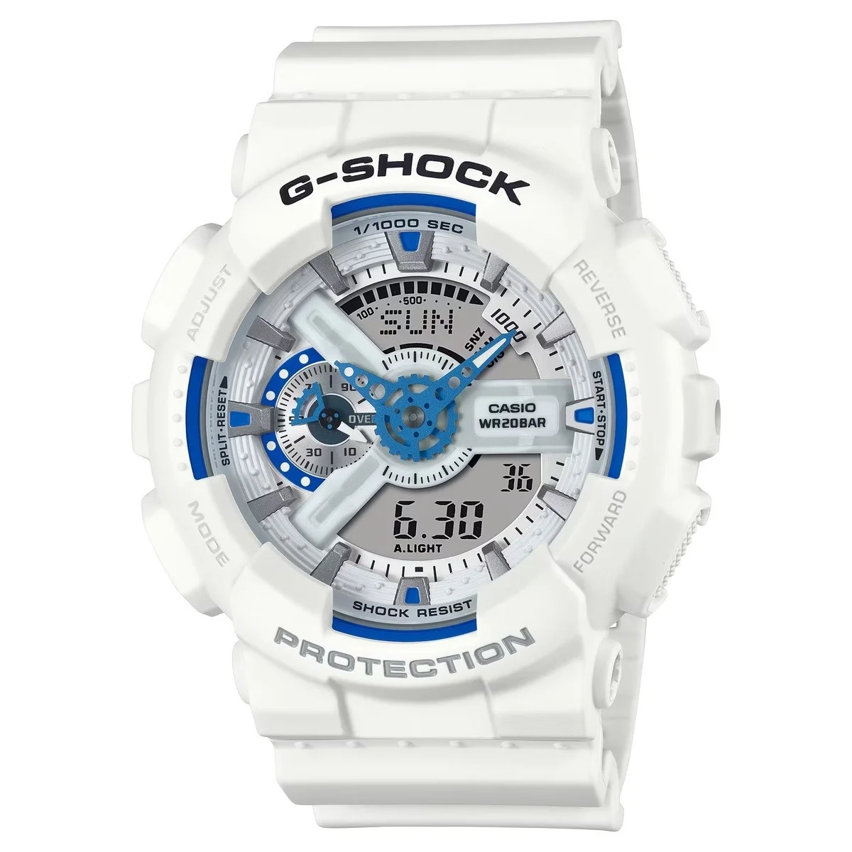 G SHOCK Serie HDS GA 110HDS 7A La série G-SHOCK Hidden Glow de CASIO s'enrichit de six nouveaux modèles aux couleurs blanc et bleu phosphorescentes