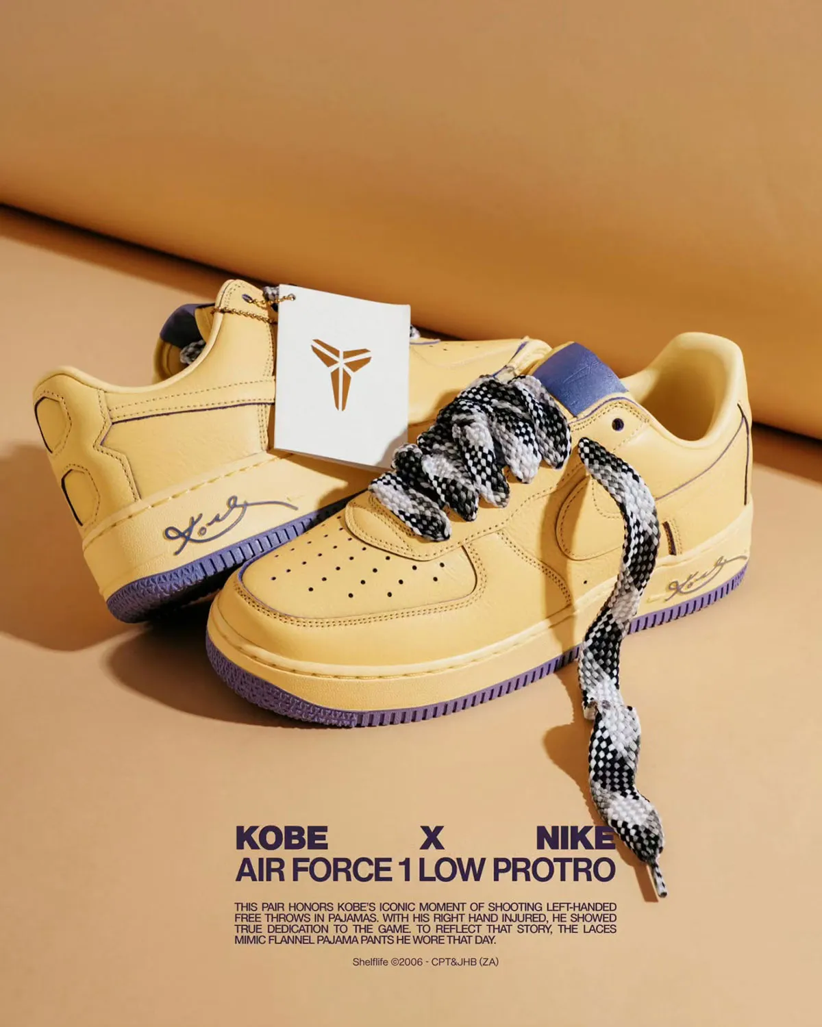 Kobe x Nike Air Force 1 Low 1 La Kobe x Nike Air Force 1 Low rend hommage au célèbre cliché du Black Mamba en pyjama