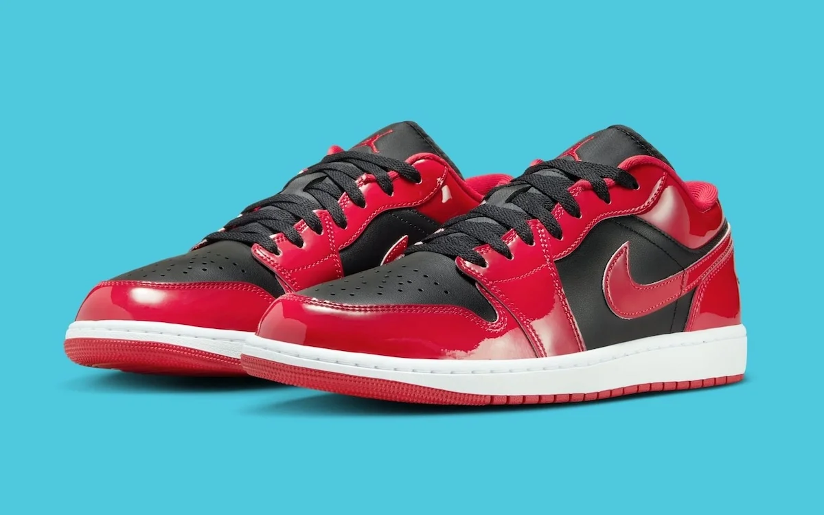 Air Jordan 1 Low Varsity Red brillant 1 La Air Jordan 1 Low « Varsity Red » débarque avec un cuir verni ultra brillant