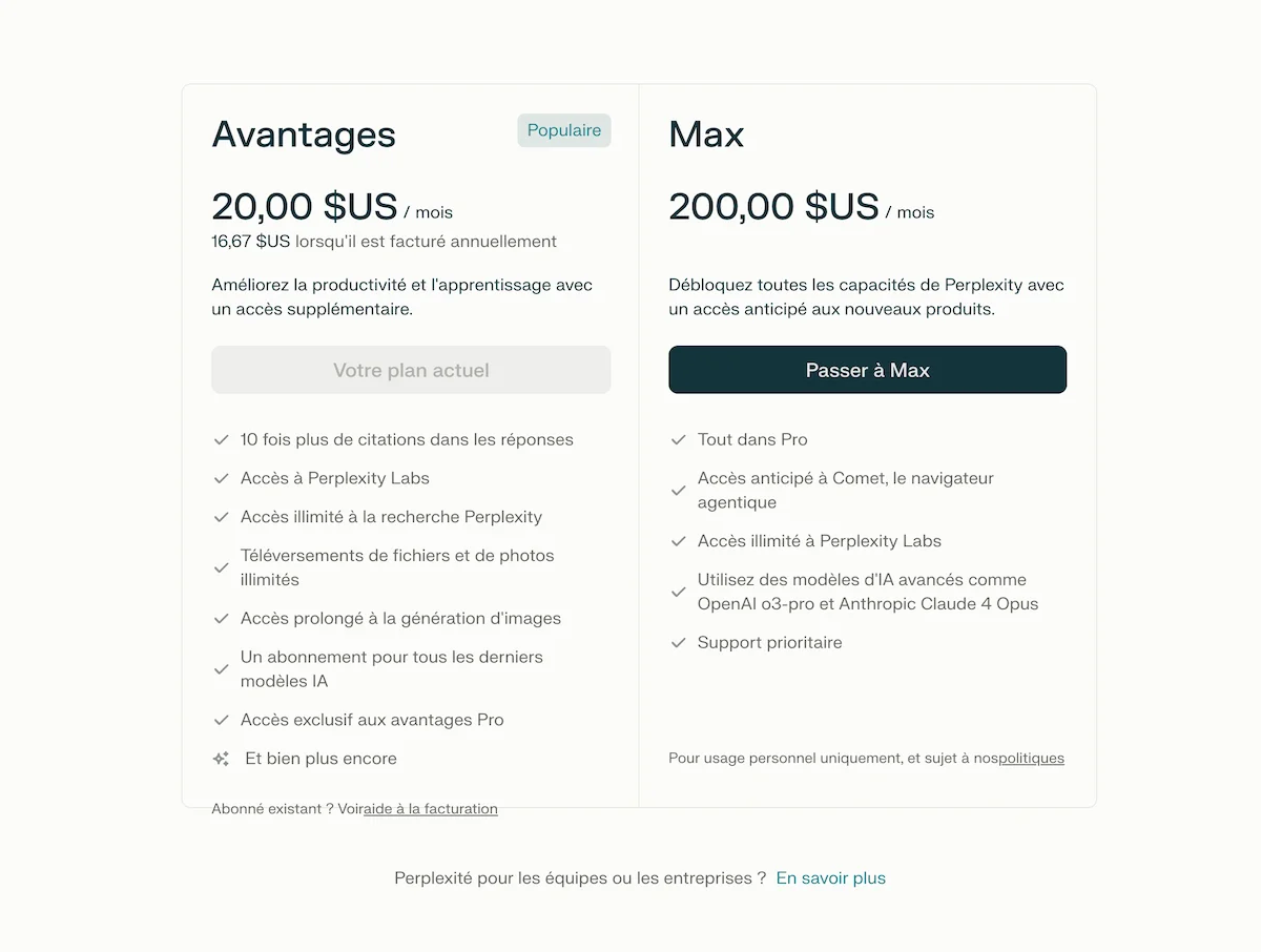 Perplexity Max 1 Perplexity Max rivalise avec ChatGPT Pro sur le marché premium de l'intelligence artificielle