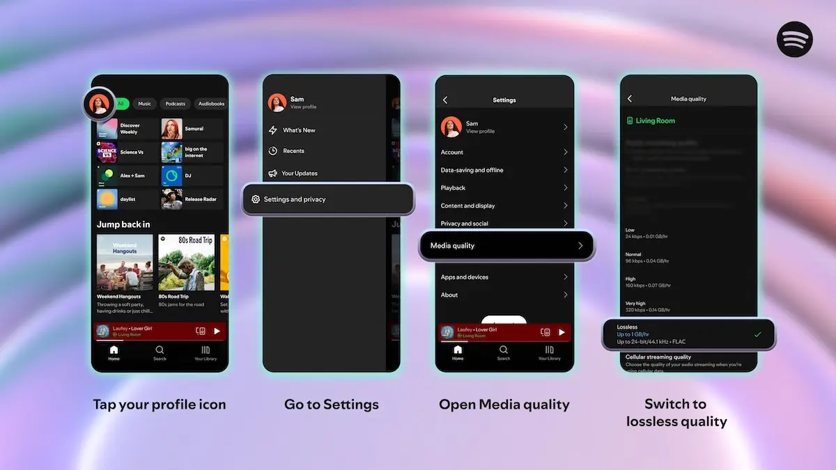 Le son Lossless arrive sur Spotify 1 Le son Lossless est enfin disponible sur Spotify, quatre ans après l'annonce de son arrivée