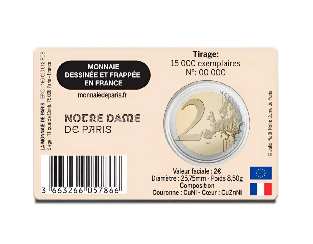 La Monnaie de Paris Piece de 2 euros commemorative pour la reouverture de Notre Dame 3 La Monnaie de Paris célèbre la réouverture de Notre-Dame avec une pièce de 2 euros commémorative