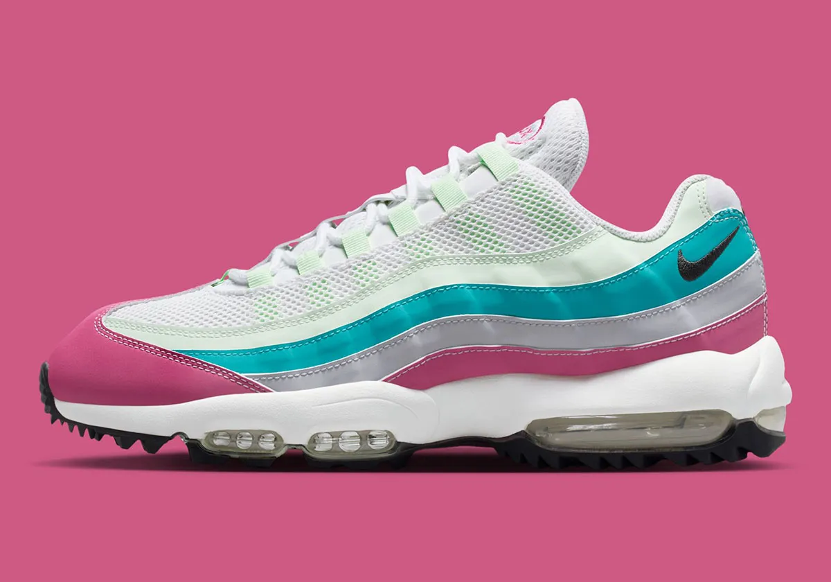 Nike Air Max 95 Golf Peony 1 La Nike Air Max 95 Golf « Peony » fera son entrée sur le green en 2026 avec une allure qui ne passera pas inaperçue