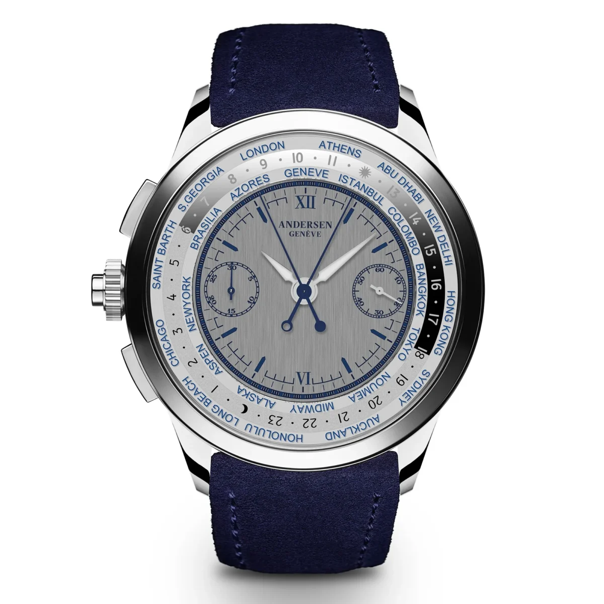Andersen Geneve Chronographe Rattrapante Worldtimer 1 Andersen Genève Chronographe Rattrapante Worldtimer : première mondiale en platine limitée à 8 pièces