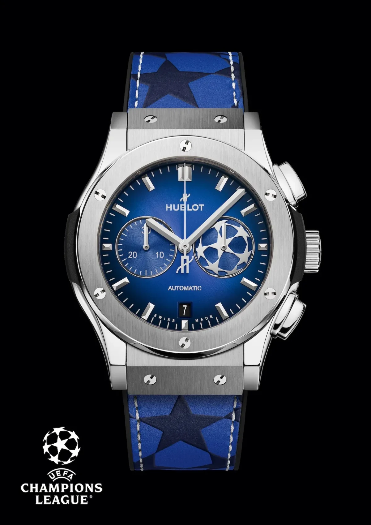 La Hublot Classic Fusion Chronograph UEFA Champions League Titanium célèbre vingt ans d'histoire entre football et haute horlogerie