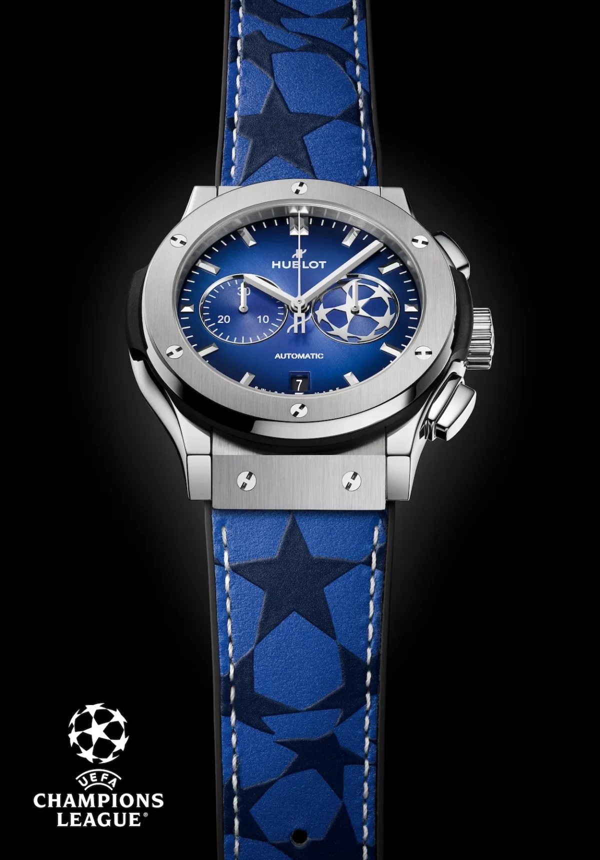 La Hublot Classic Fusion Chronograph UEFA Champions League Titanium célèbre vingt ans d'histoire entre football et haute horlogerie