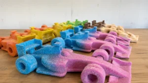 JISBAR F1 en bonbons acidules 0 JISBAR signe ses sculptures F1 aux couleurs acidulées en résine pleine et en verre pilé